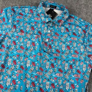 Golf‎ Gentry Polo Shirt Mens L Blue Cocktail Drink Print Performance Golfing New
